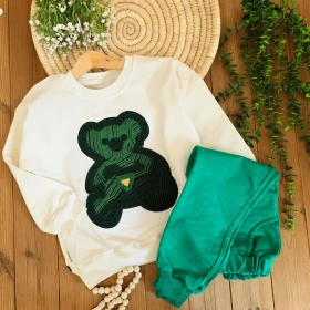 ست تدی آستین بلند گلدوزی سبز 