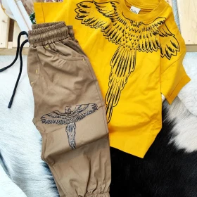 تیشرت با شلوارک کتان لانگ طرح عقاب