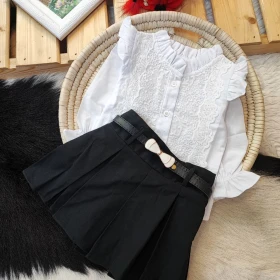 ست شومیز گیپور با دامن و کمربند 