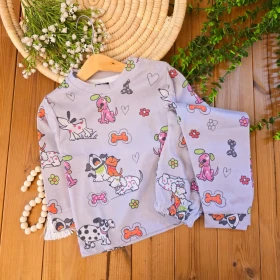 بلوز و‌ شلوار سگ خالدار راحتی طوسی 