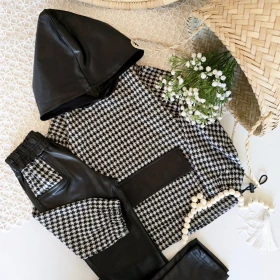 هودی ژاکارد با شلوار چرم واکسی -جستینو