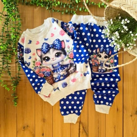 بلوز شلوار گربه ی توپ توپی -جستینو