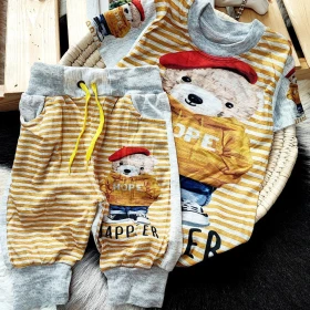 تیشرت شلوارک تدی ملانژ راه راه 