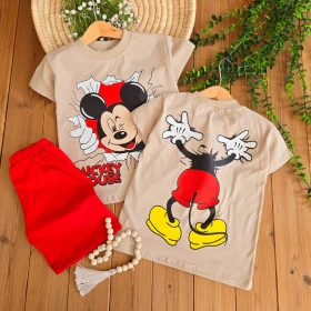 تیشرت شلوارک میکی پشت چاپ تکرنگ -جستینو