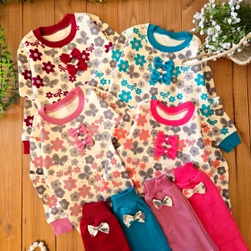 بلوز شلوار گل بابونه دو پاپیون -جستینو