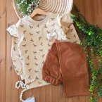 بلوز پاپیونی با شلوار بگ قهوه ای 