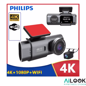 دوربین ثبت وقایع خودرو PHILIPS وای‌فای‌دار دو لنز 4K مدل J10-جستینو